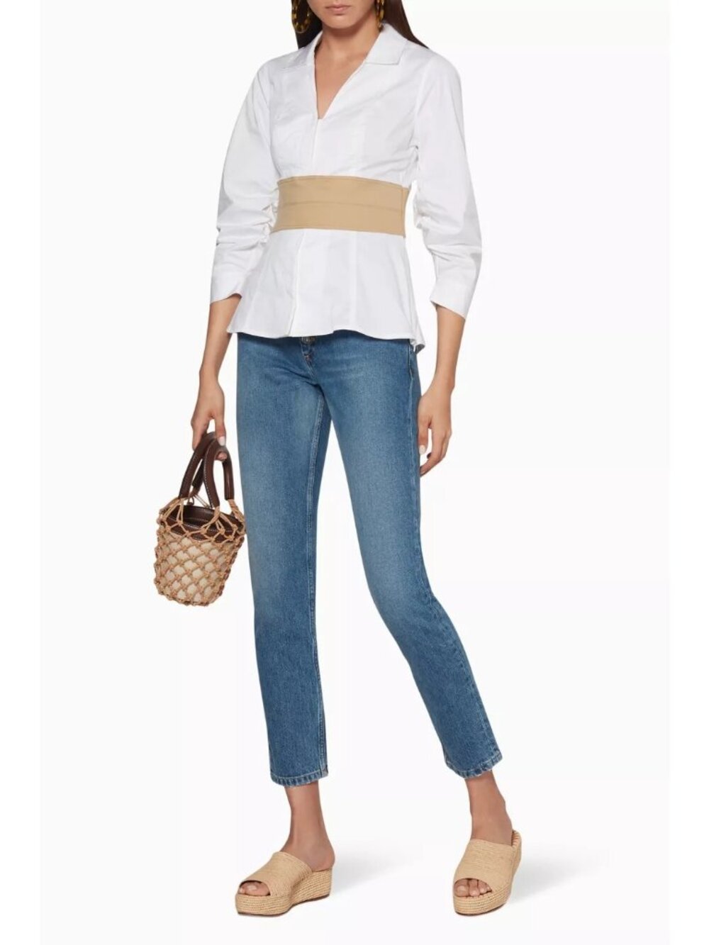 NWT Staud Cecile White Cinched Waist Belt Cotton Blouse Shirt Top Size XS